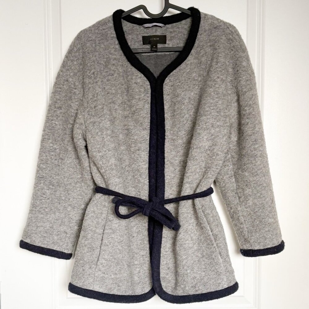 J. CREW Wrap Boiled Wool Grey Quiet Luxury Cardigan Jacket - Picture 5 of 8